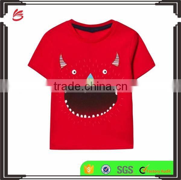 Red color print funny kids custom t shirt boy slim fit shirts wholesale