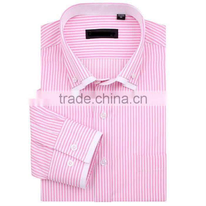 100%cotton high quality long sleeve purple striped mens casual shirts with double collar and one pocket
