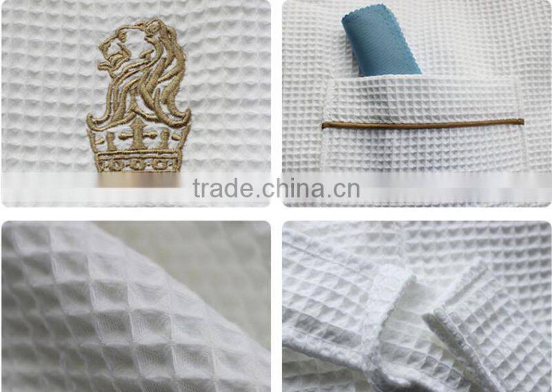 Waffle cotton embroidered robe and waffle bathrobe for couple shawl/kinomo style robe