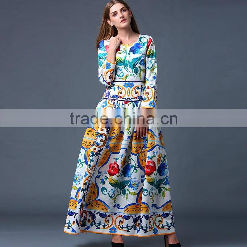 Women Long Sleeve Floral Printed Beach Maxi Dress Ladies Plus Size Party Cocktail Dresses