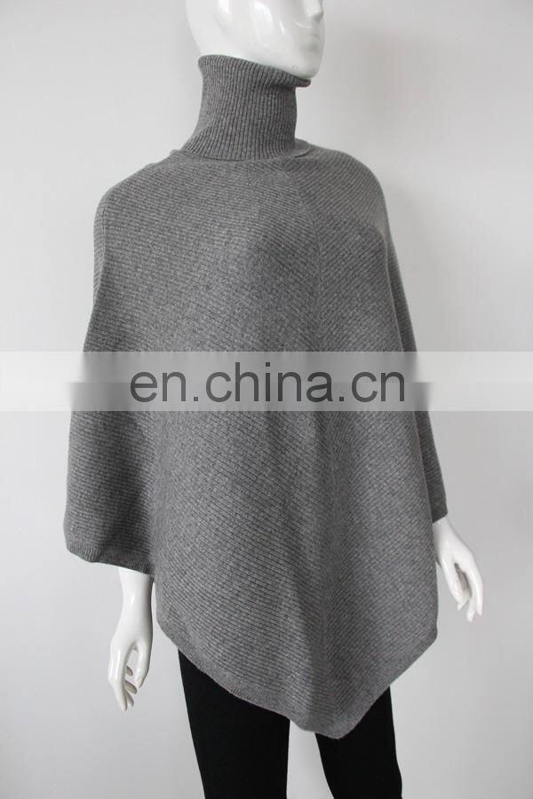 12gg rib knitted women's turtleneck cashmere ponchos