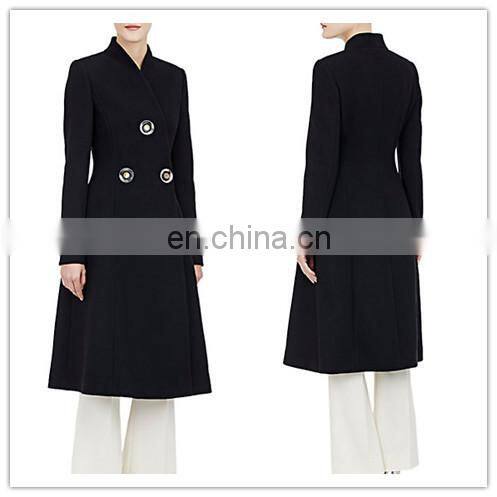 European new style embellished at front slim fit woolen Long winter coat with oversized buttons