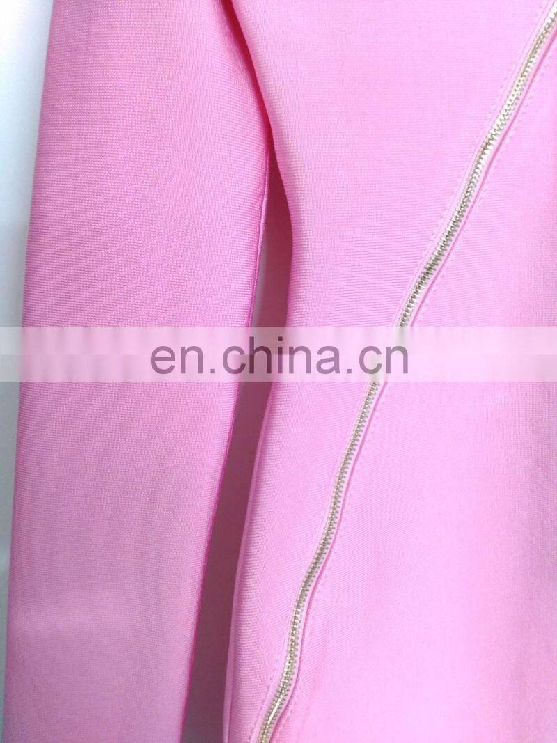 Amigo 2017 latest pink long sleeve cut out bias tape zipper midi sexy bandage dress evening dresses for women party wear