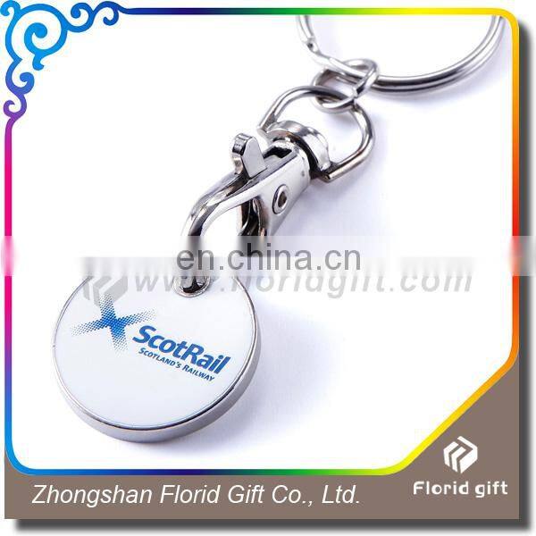 Round metal trolley coin keychain with custom logo