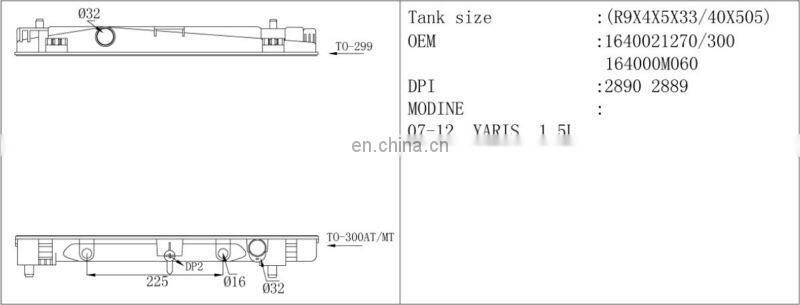car parts and aluminum radiator for yaris