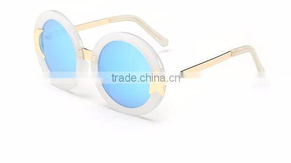 designer unique style fashionable full metal frame mirror round sunglasses with sun and star decoration