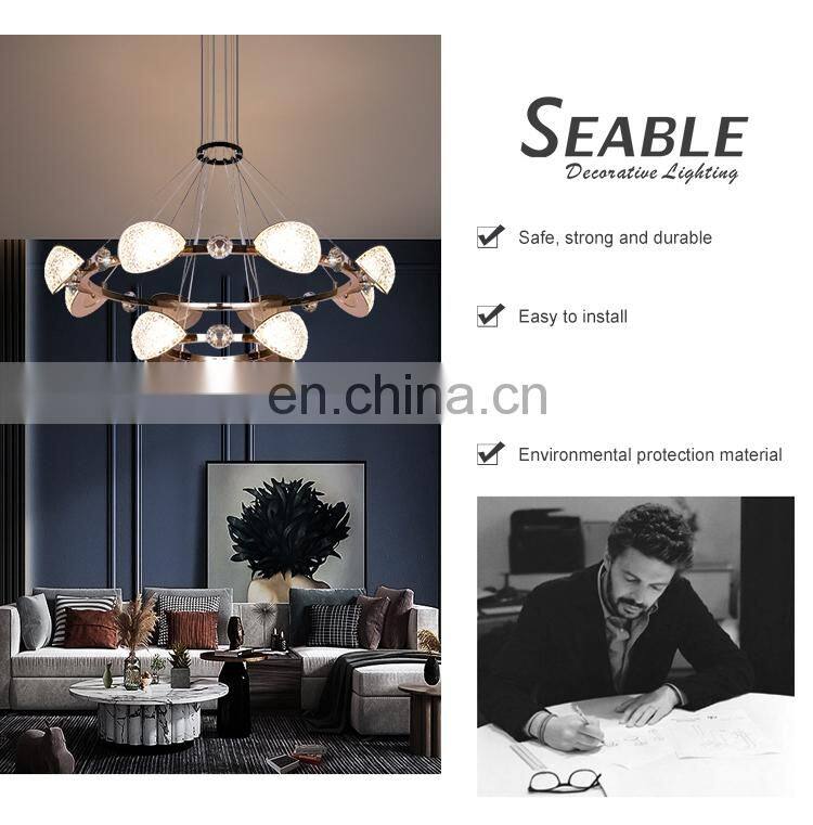 Wholesale Luxury Decoration Iron Acrylic Gold White Modern Living Room Bedroom Indoor LED Pendant Lamp