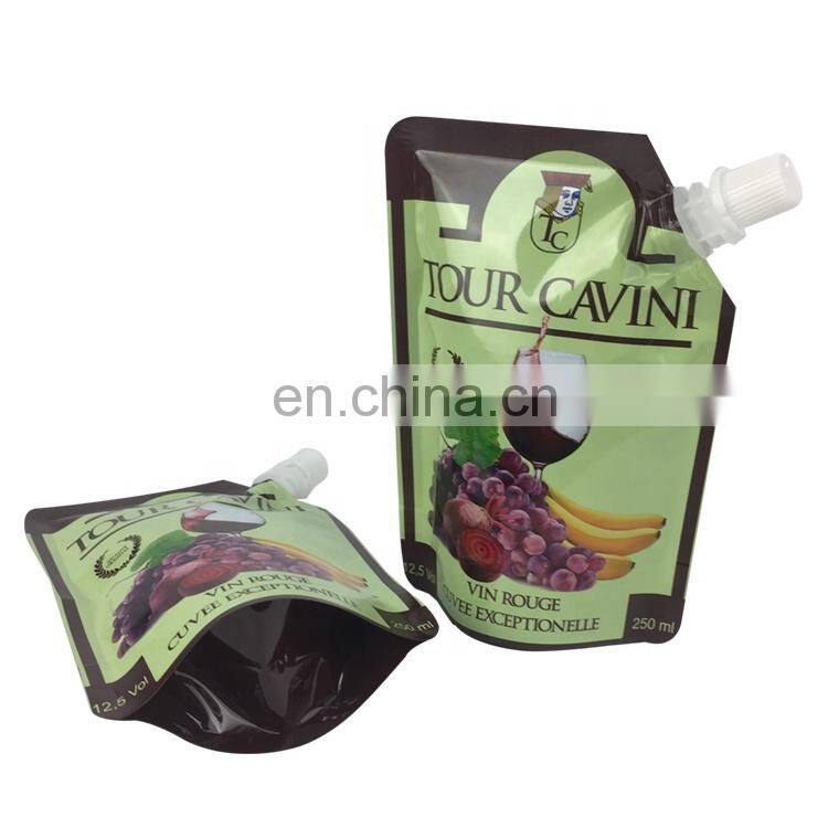 Custom printed liquid drinking juice beverage bag 250ml stand up spout pouch for vodka / red wine