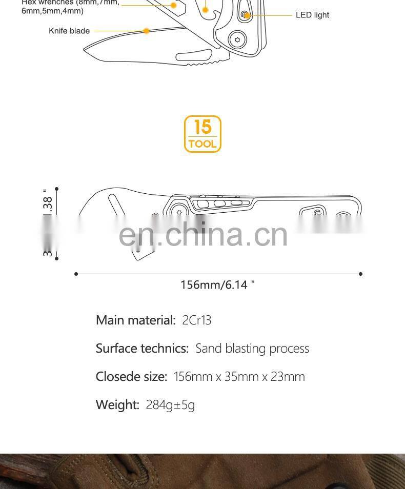 All black adjustable wrench for outdoor multi-purpose combination tool wrench with light attached