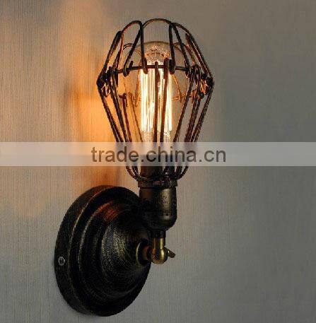 Vintage Industrial Lamp Edison Brass Cage Wall Light