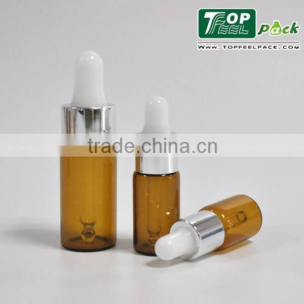 Amber color cosmetic clear 10ml 5ml 3ml glass dropper bottle