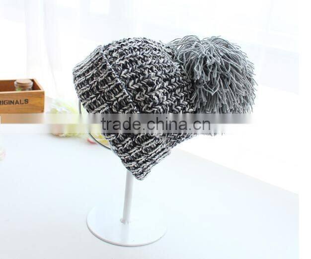 Autumn Winter Popular Colorful Yarn Knitting Large Pom Pom Beanie Hat Women