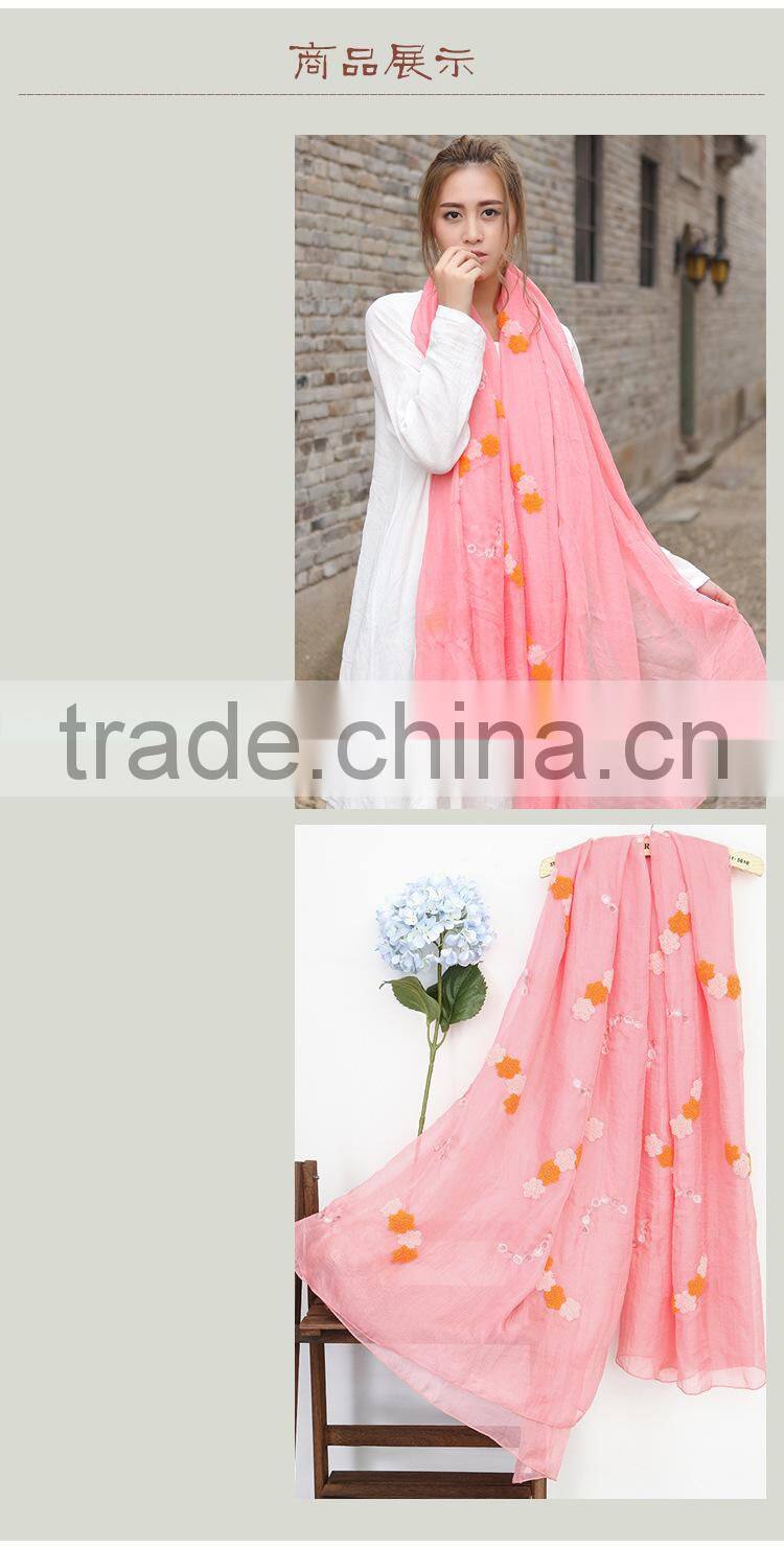Wholesale Korean Fashion Women Colorful Flower Embroidered Scarves