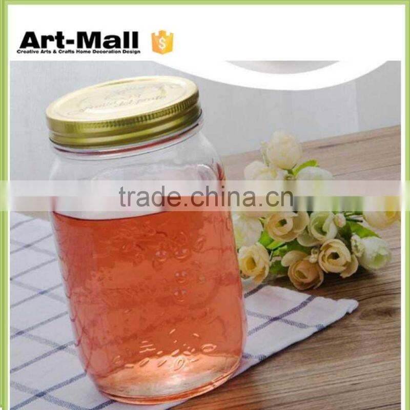 hot 2016 16oz clear glass embossed mason jar china products
