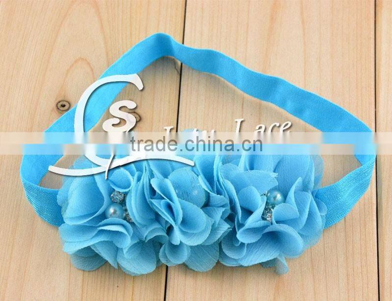 NEW grosgrain ribbon Baby Headbands with three pearls rhinestone flower / chic women skirt waistband accessories clothing collar