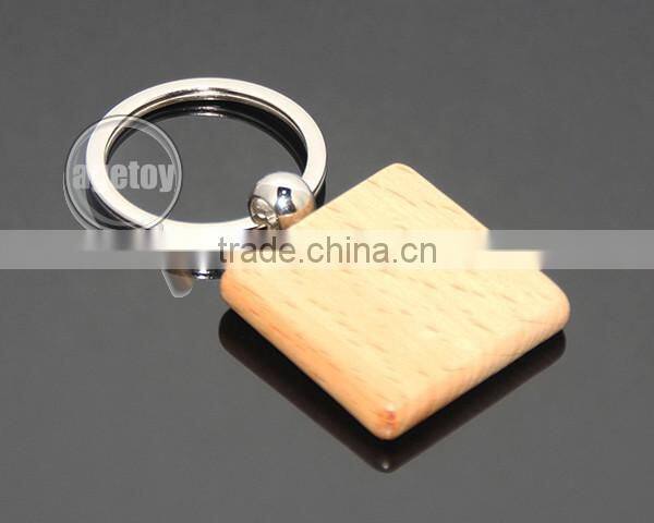 Square Wooden Material Keychain Promotional Custom Or Wholesale Metal Keyring Blank Wood Keyholder
