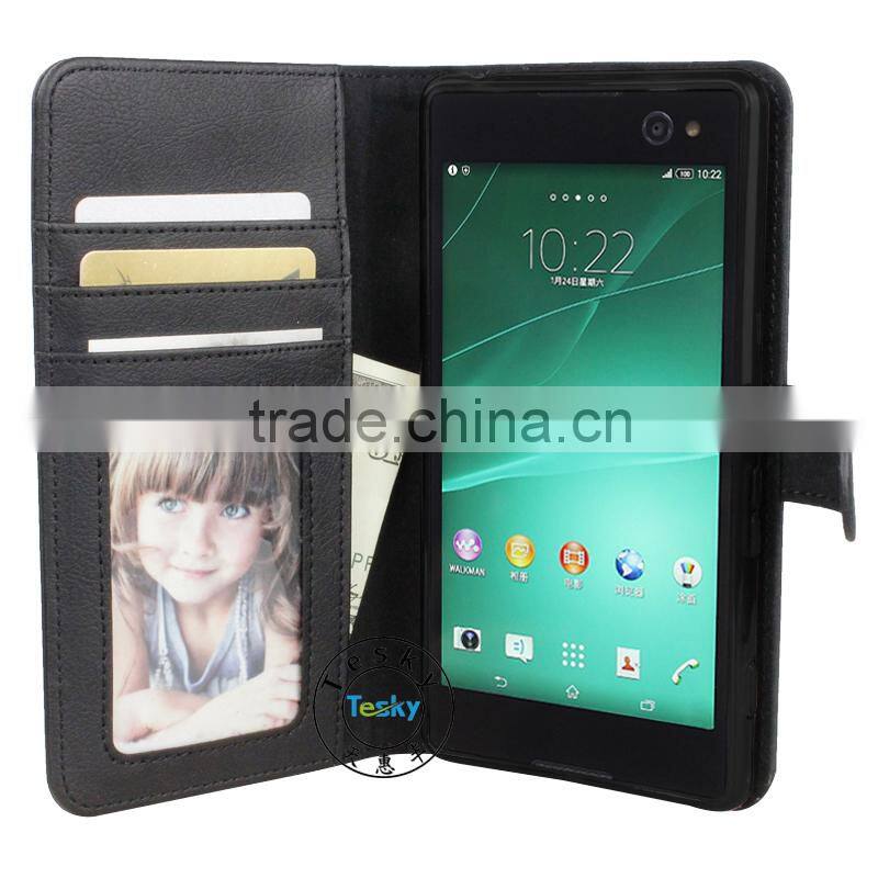 Flip Wallet Style Magnetic Folio PU Leather Skin With Card Slots Wallet Case Cover For Sony Xperia C4 Phone Case Black