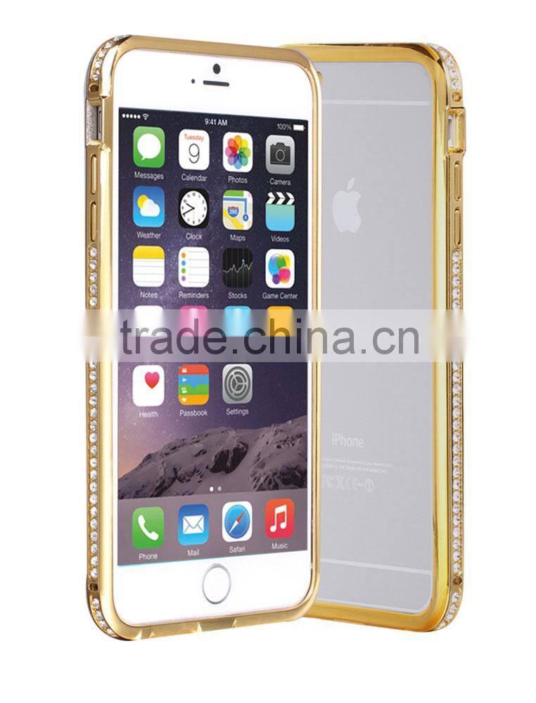 Luxury Metal Material Bumper with Bling Bling Diamond Edged Ex Frame 360 Protective Cell Phone Cases for Iphone6