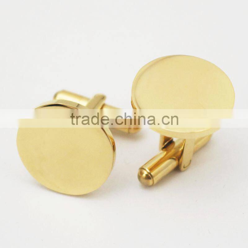 Round Personalized 316L stainless steel 18k gold plating plain custom engrave gold cufflink blank