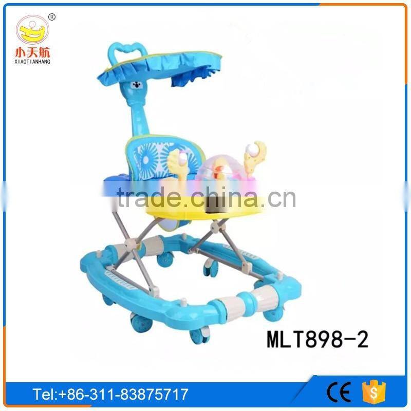 Cheap Plastic Round baby carrier walker with 8 rubber wheels adjustable pusher baby walker