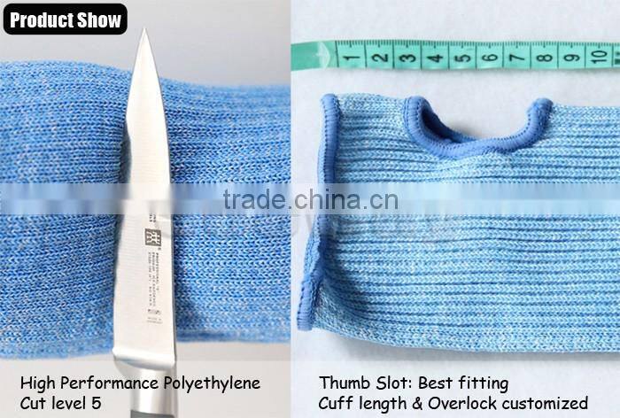 Seeway HHPE Fiber Glass Blend Cut Level 5 Arm Sleeves Protection Single-Ply Safety Work Armband with Thumb Slot