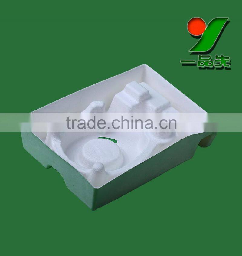 100% Biodegradable sugarcane molded paper pulp tray. Composable Earphone and Headphone Packaging Trays