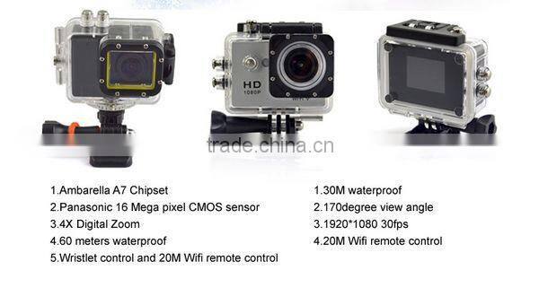 Newest 1.5inch High Speed Recording 30M wifi control 1080P 50m waterproof 1080p sport action