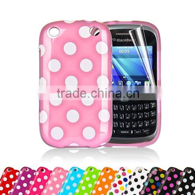 Set Screen Protector And Case For Blackberry 9320 , Polka Dots Gel TPU Case For Cell Phone