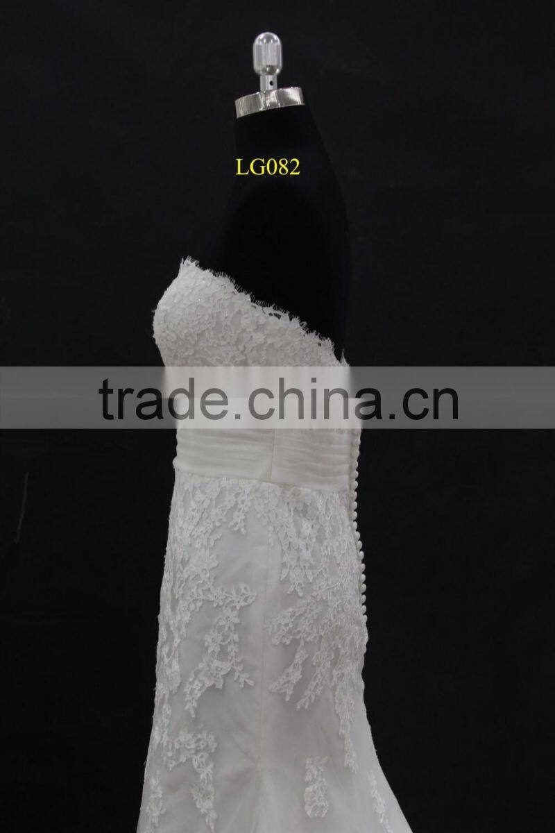 Real factory sample! organza drapping belt popular french lace applique wedding dress