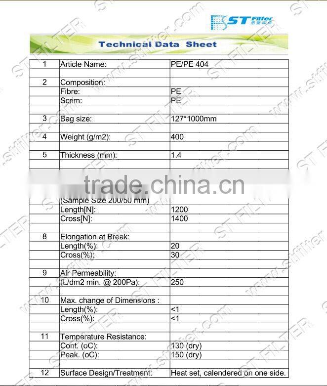 140*2700mm polyester dust filter bags technology