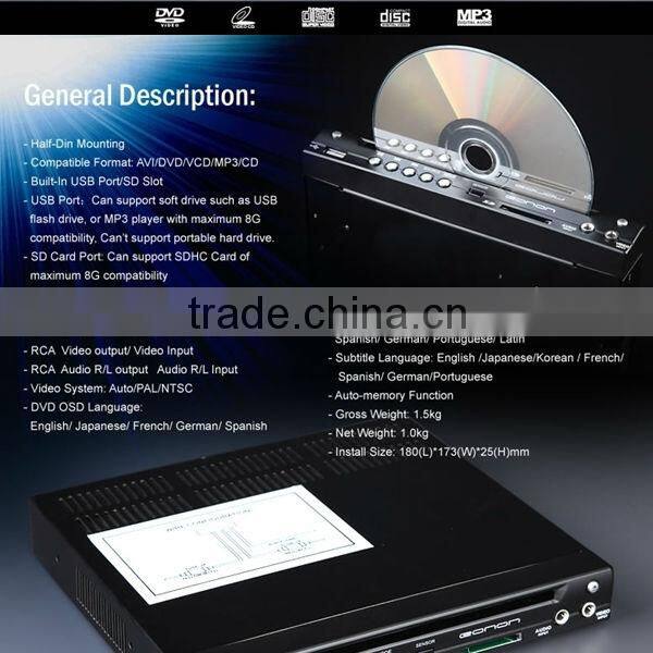 EONON D0009 Half-Din in Dash Car DVD Player with Built-in SD/USB Port