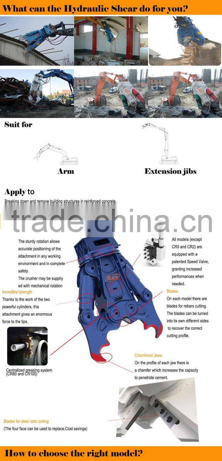 manufacturer for excavator shear ,crusher and pulverizer /hydraulic attachment