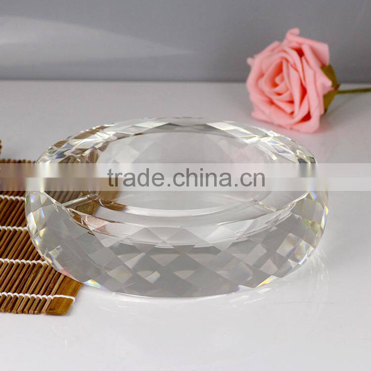 Round Red Chinese Character Fu Blessing Lucky Present Crystal Ashtray For Holiday Gift