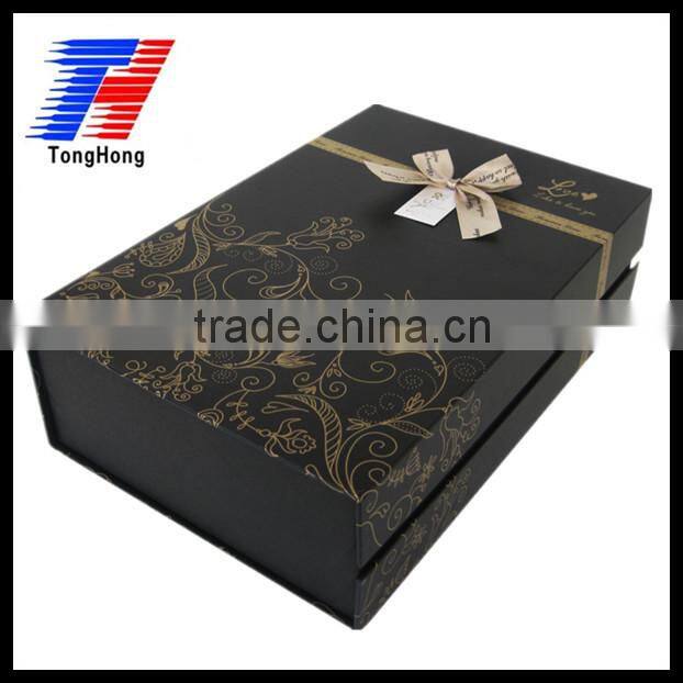 Custom black luxury two bottles wine pakcaging paper box for sale