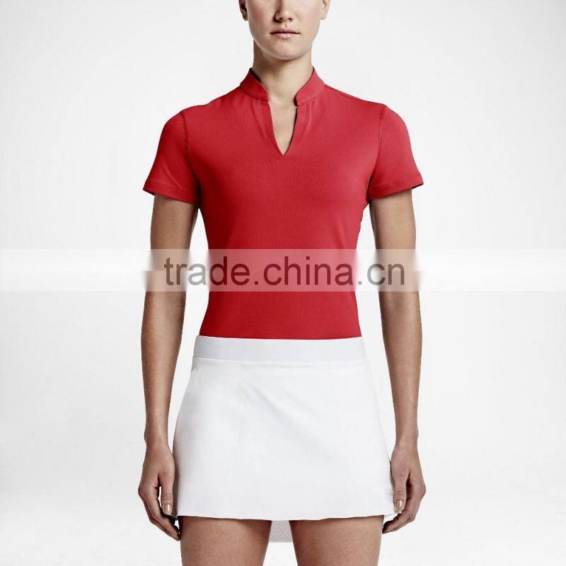 New Style Women's Shadow Stripe Golf Polo Split-V neckline Golf Polo Shirt Custom