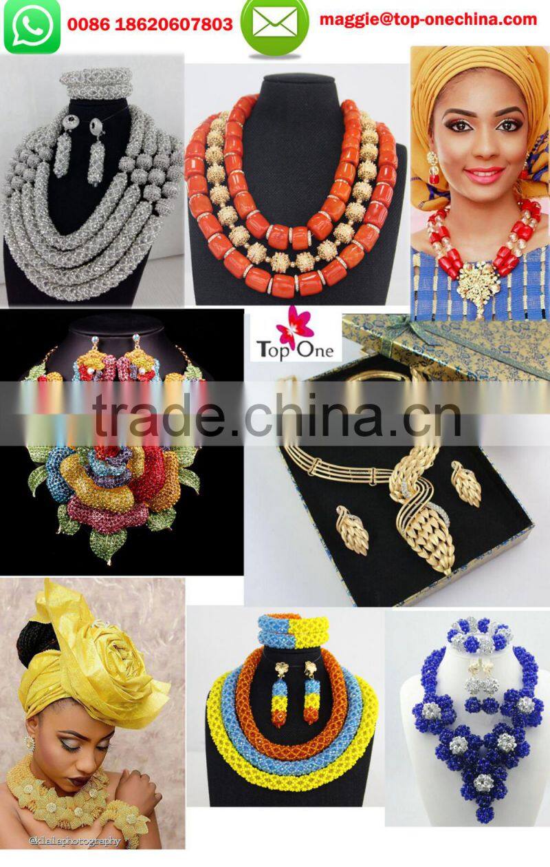 18 kg Gold plated bridal Wedding jewelry set crystal bead necklace and earrings with rhinestone african jewelry sets