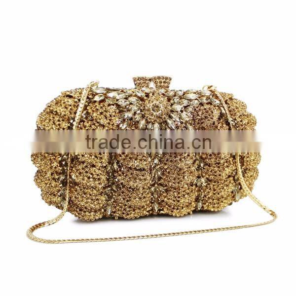 hard metal box gold stone clutch evening bag pumpkin woman handbags fashion ladie fancy purses(8792A-G)