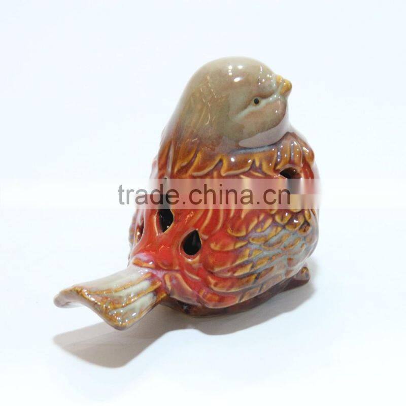 Red color glazed ceramic birds