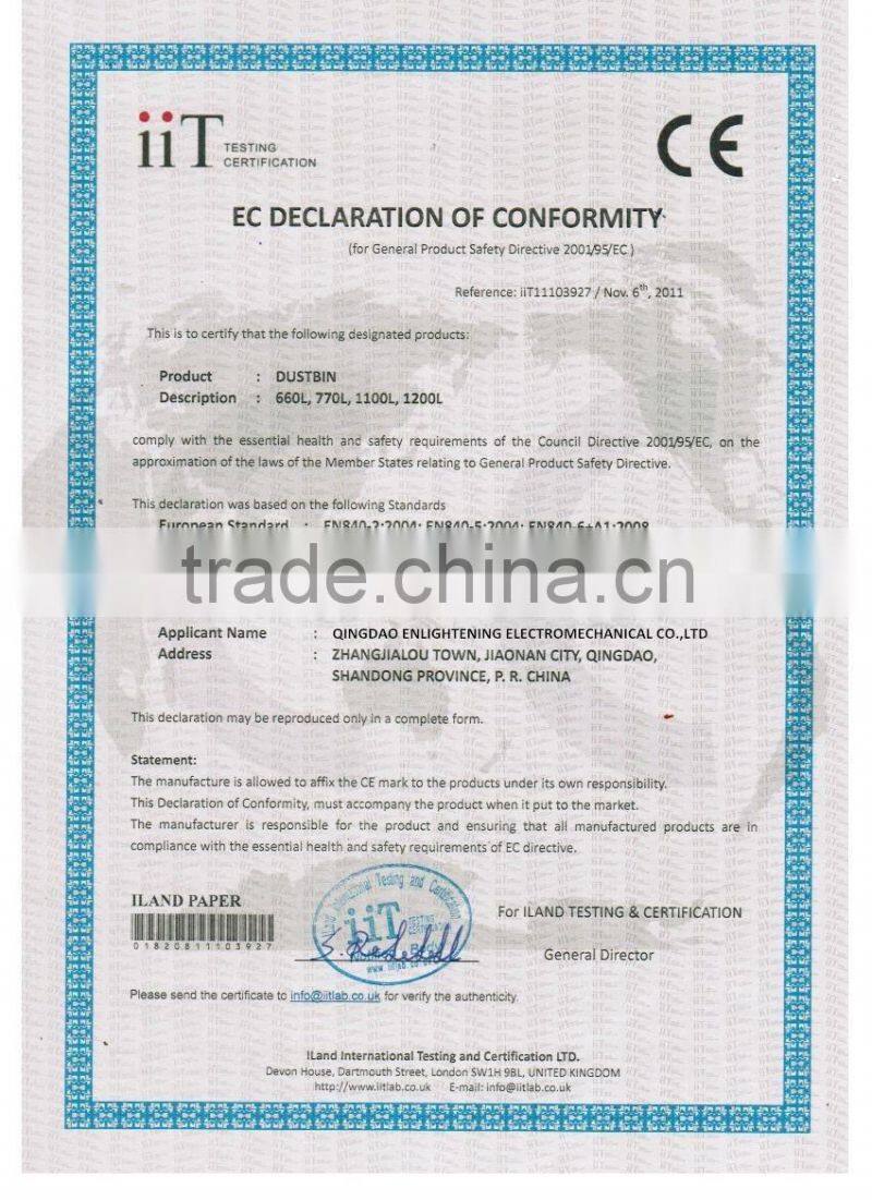 1100 Liter Plastic mobile Waste Container