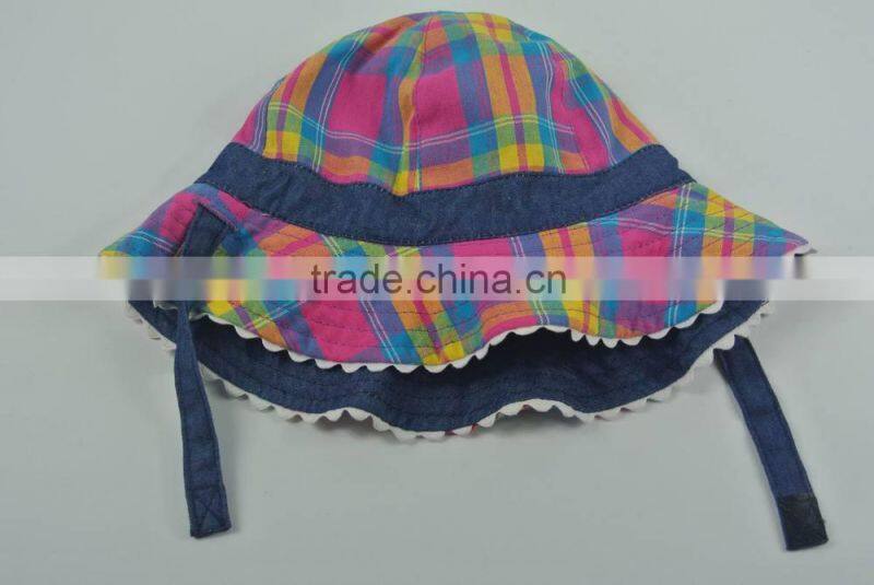 Baby fancy 6 panel reversible denim check bucket hat