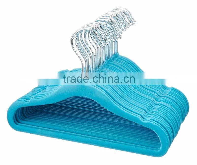 Blue Color Children Size Flocked Velvet Kids Hangers - Super Slim, No Slip, Non Wrinkle with U Notch Shoulder