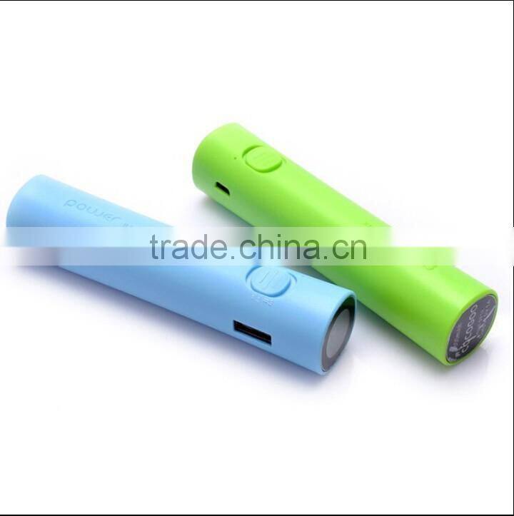 Multi color 2600mah mobile power bank flash light ,led torch light portable power bank