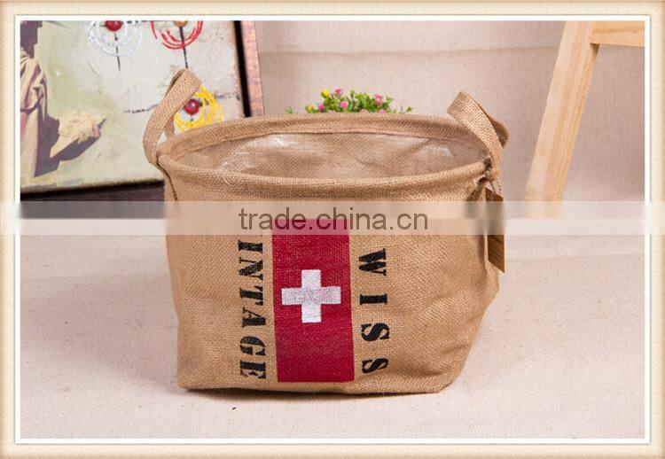 America flag printing jute storage basket