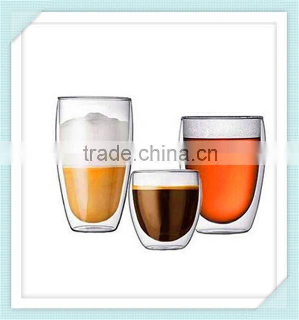 2016 hot sale handmade double wall glass borocilicate material double wall glass for coffee