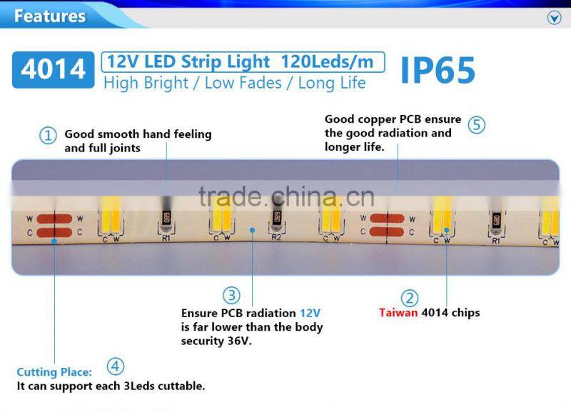 SMD 4014 flexible and trimmable led strip light with OEM PCB board color