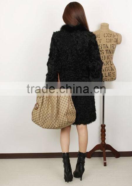 fashion lady's lamb coat for women with fur trim LC96
