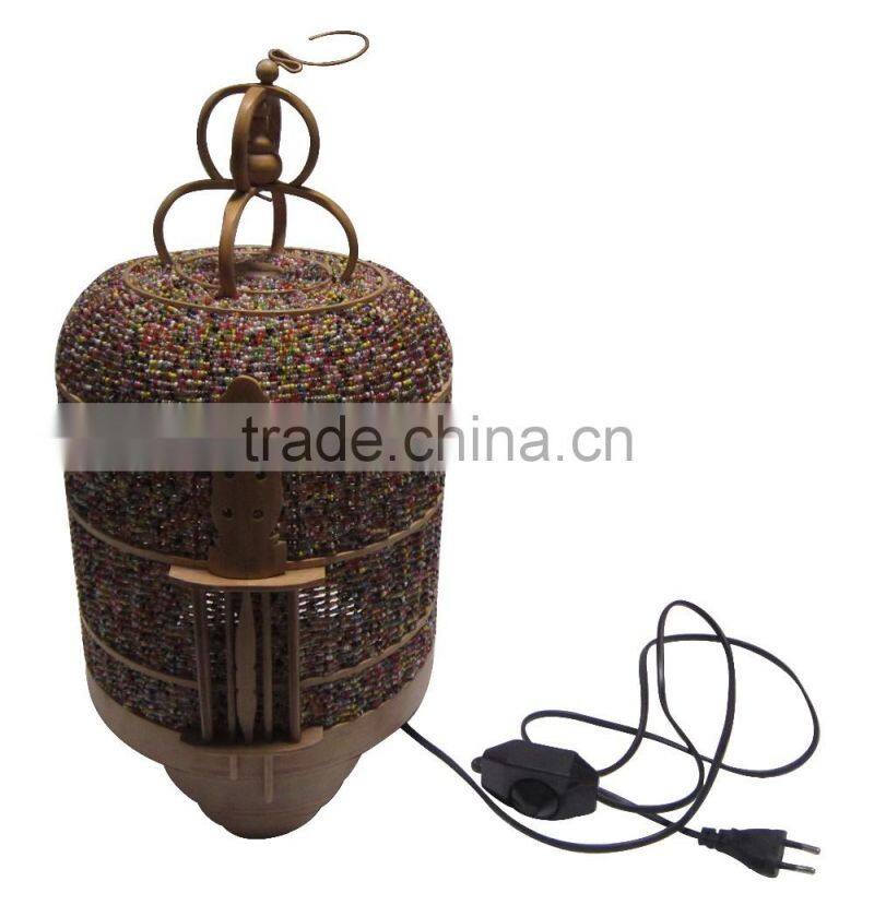 Brown color bamboo bird cage included electric wire, socket and light bulb