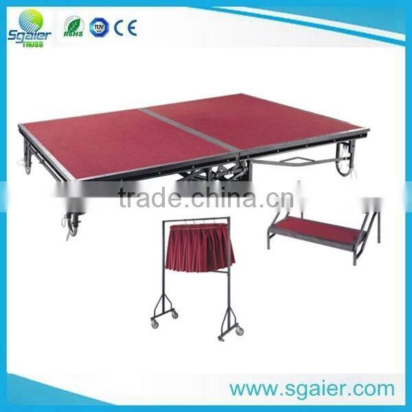 Hotel used Red color carpeted metal steel foldable stage