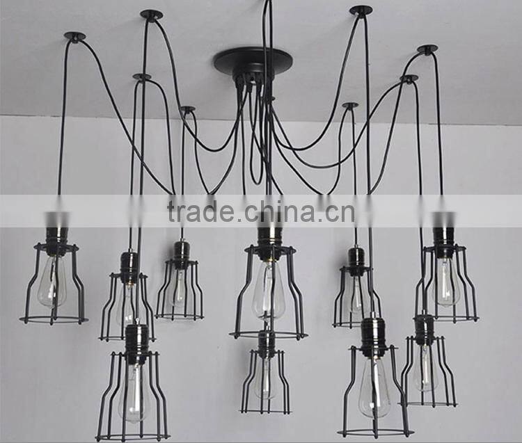 Industrial loft style Black iron Electric vintage pendant light with 6-12 bulbs