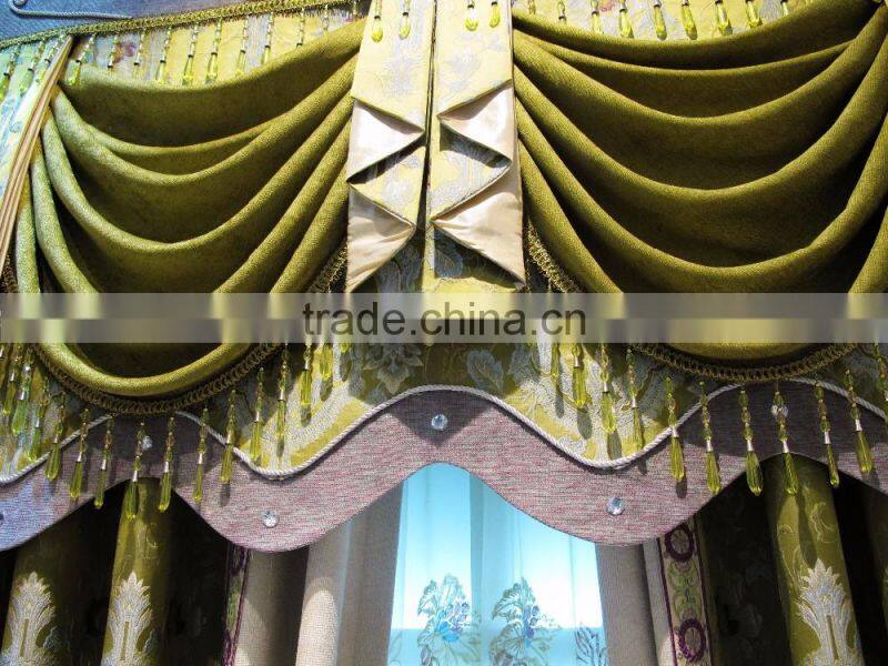 2016 New Design Luxury European Style Embroidery Window Curtains/Popular Green Refreshing Look Curtain Fabric